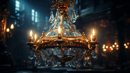 A chandelier with lights. Generative AI.の素材