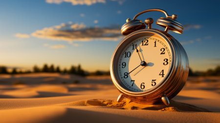 A clock in the sand. Generative AI.の素材
