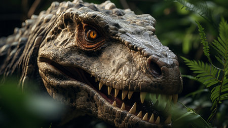 A dinosaur in the jungle. Generative AI.の素材
