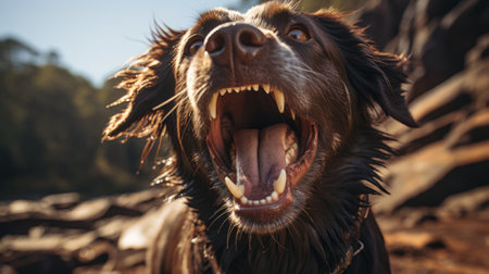 A dog with its mouth open. Generative AI.の素材