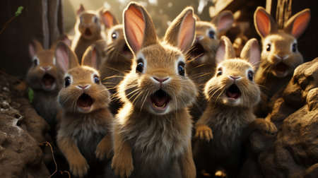A group of chocolate bunnies. Generative AI.の素材