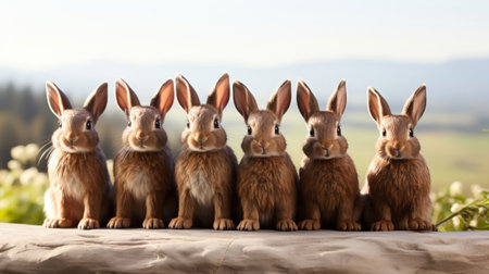 A group of chocolate bunnies. Generative AI.の素材