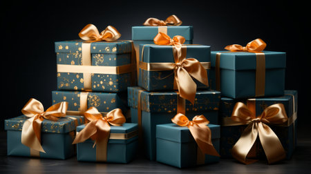 A group of wrapped presents. Generative AI.の素材