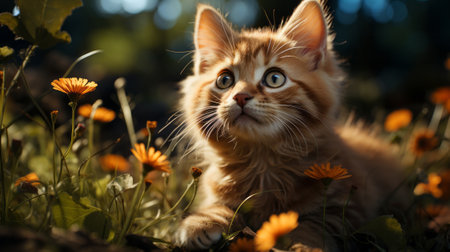 A kitten sitting in grass. Generative AI.の素材