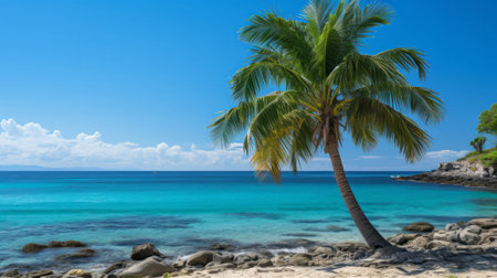 A palm tree on a beach. Generative AI.の素材