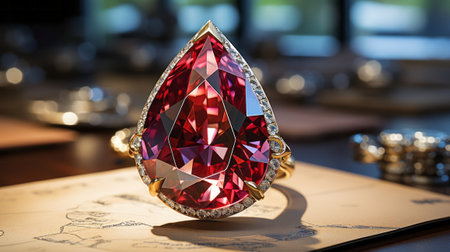 A red gem on a piece of paper. Generative AI.の素材