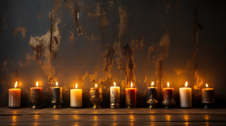 A row of candles on a wall. Generative AI.の素材