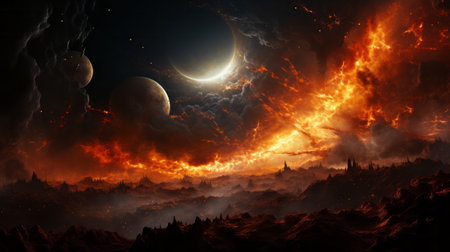 A solar eclipse in the sky. Generative AI.の素材