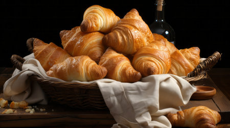 A basket of croissants. Generative AI.の素材