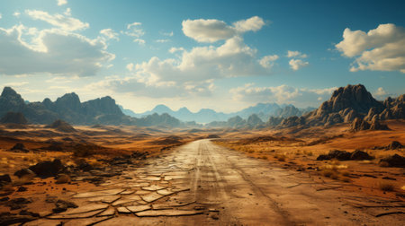 A dirt road through a desert. Generative AI.の素材