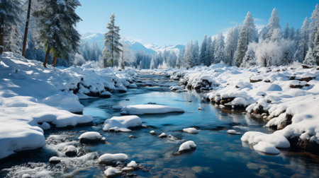 A frozen river with ice and snow . Create a captivatinの素材