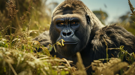A gorilla sitting in the grass . 8k ultra realistic. cの素材
