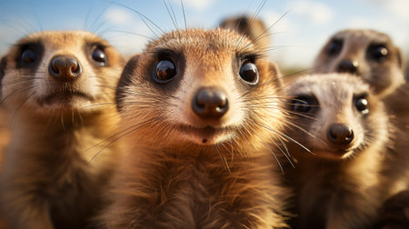 A group of meerkats looking up . Create a captivatingの素材