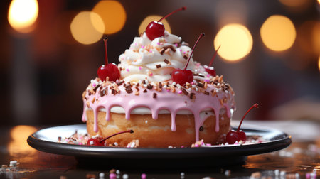 A cake with sprinkles on top. Generative AI.の素材