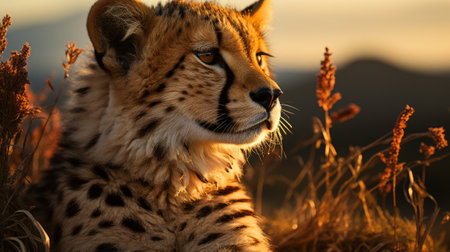 A cheetah looking away from the camera. Generative AI.の素材