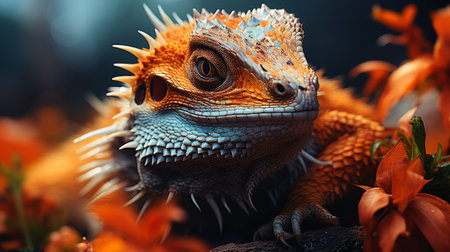 A close up of a lizard close-up. Generative AI.の素材