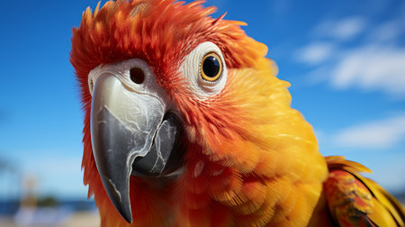 A close up of a parrot close-up. Generative AI.の素材