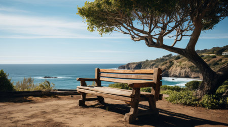 A bench next to a tree. Generative AI.の素材