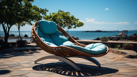 Beach lounger near the pool. Generative AI.の素材