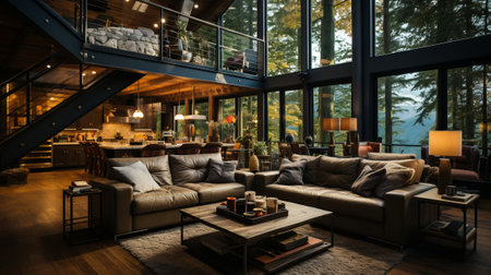 Cabin home interior design. Generative AI.の素材