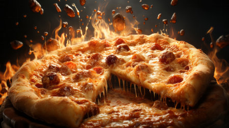 Pizza slice with a shocked face expression. Generative AI.の素材