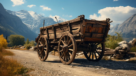 Old traditional medieval european wooden cart. Generative AI.の素材