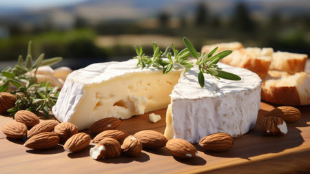 Goat cheese with almond. Generative AI.の素材