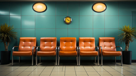 Row of chairs on waiting room or station. Generative AI.の素材