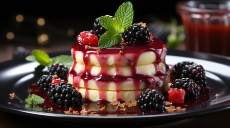 Delicious Italian dessert panna cotta with berries. Generative AI.の素材