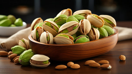 Pistachio nuts market basket. Generative AI.の素材