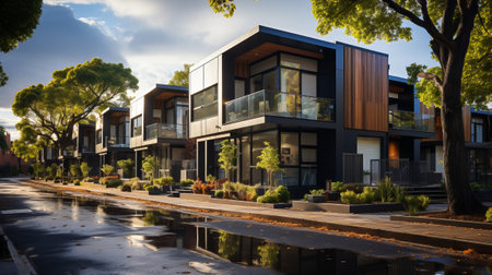 Modern modular private townhouses. Generative AI.の素材