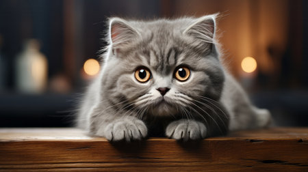 Sleepy gray cat on white background. Generative AI.の素材