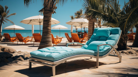 Beach lounger near the pool. Generative AI.の素材