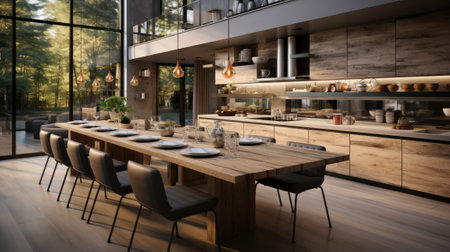 Modern kitchen interior. Generative AI.の素材