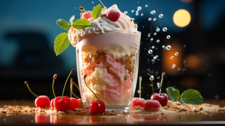 Milkshake or smoothie splash. Generative AI.の素材