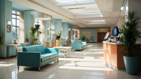 Lobby of Healthcare clinic Hospital Equipment. Generative AI.の素材