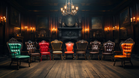 Old chairs in an old house. Generative AI.の素材