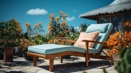 Beach lounger near the pool. Generative AI.の素材