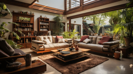 Interior of indian living room. Generative AI.の素材
