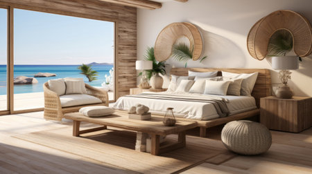 Bedroom decor home interior design. Generative AI.の素材