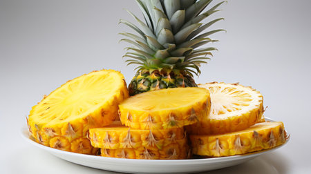 Pineapple slices on a white background. Generative AI.の素材