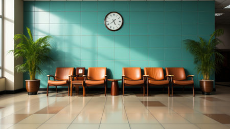Row of chairs on waiting room or station. Generative AI.の素材