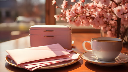 A set of pretty stationery and envelopes. Generative AI.の素材