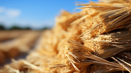 Stacks of straw. Generative AI.の素材