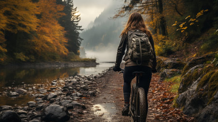 Picture of a healthy outdoor activity like hiking or biki. Generative AI.の素材