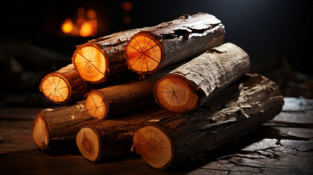 A stack of wood logs. Generative AI.の素材