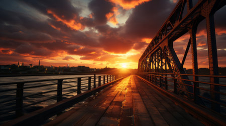 Bridge at sunset. Generative AI.の素材