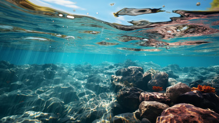 Calm water surface. Reflection in the water. Generative AI.の素材