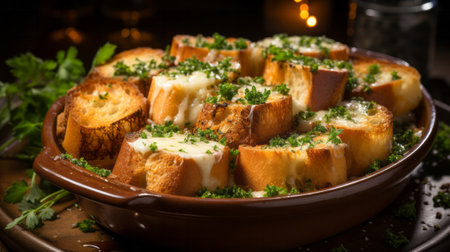Classic French onion soup baked with cheese croutons. Generative AI.の素材