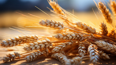 Close up wheat ears banner background. Generative AI.の素材